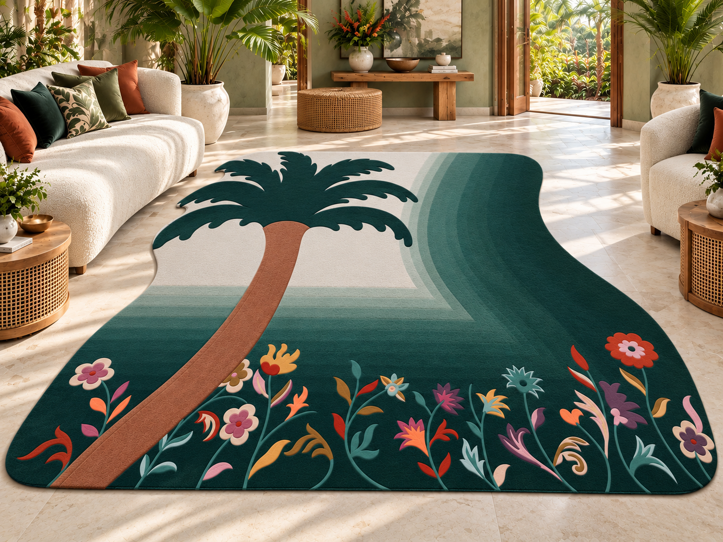 Hand-tufted rug inspired by a river flowing over stones