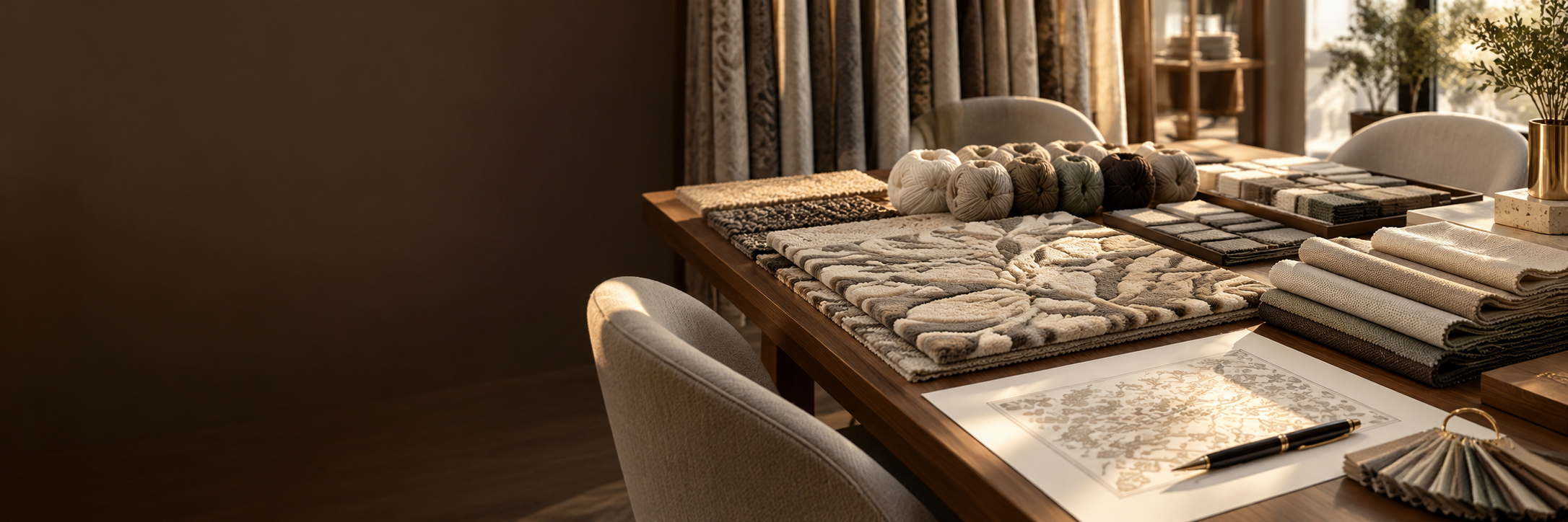 Detail of textured brown upholstery in low warm light