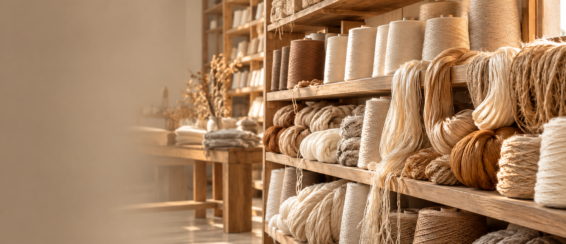 Dyed yarn cones stacked in the Aiyara dye house