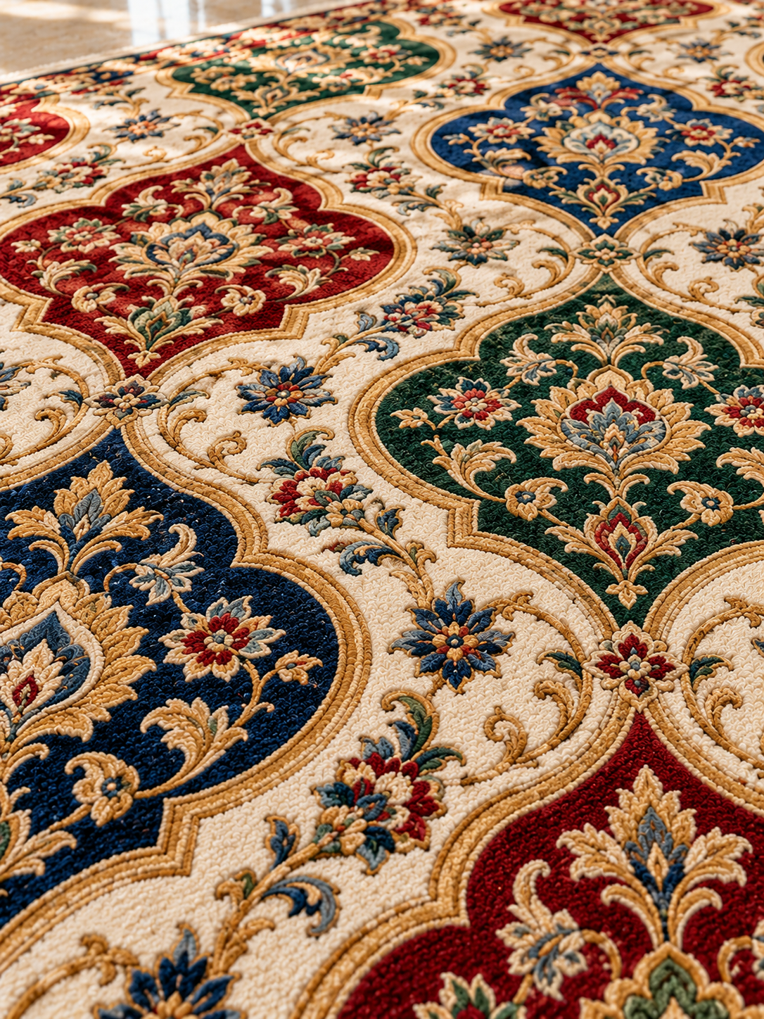 Majlis collection: Custom charcoal and ivory carpet in a grand hotel lobby