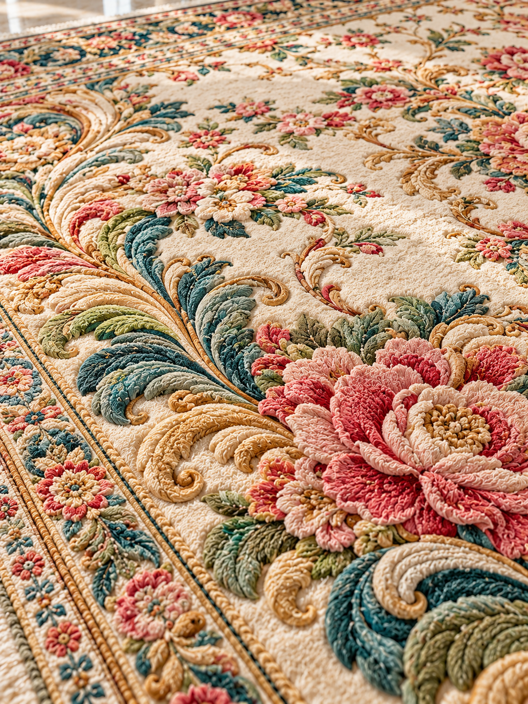 Zahra collection: Hand-tufted rug with carved floral relief