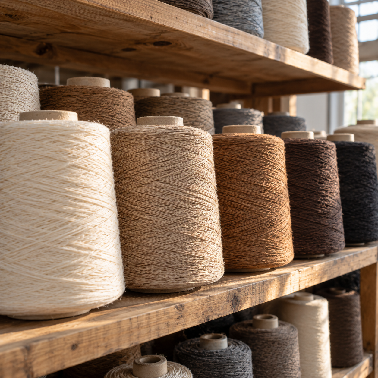 Solution-dyed acrylic yarn cones