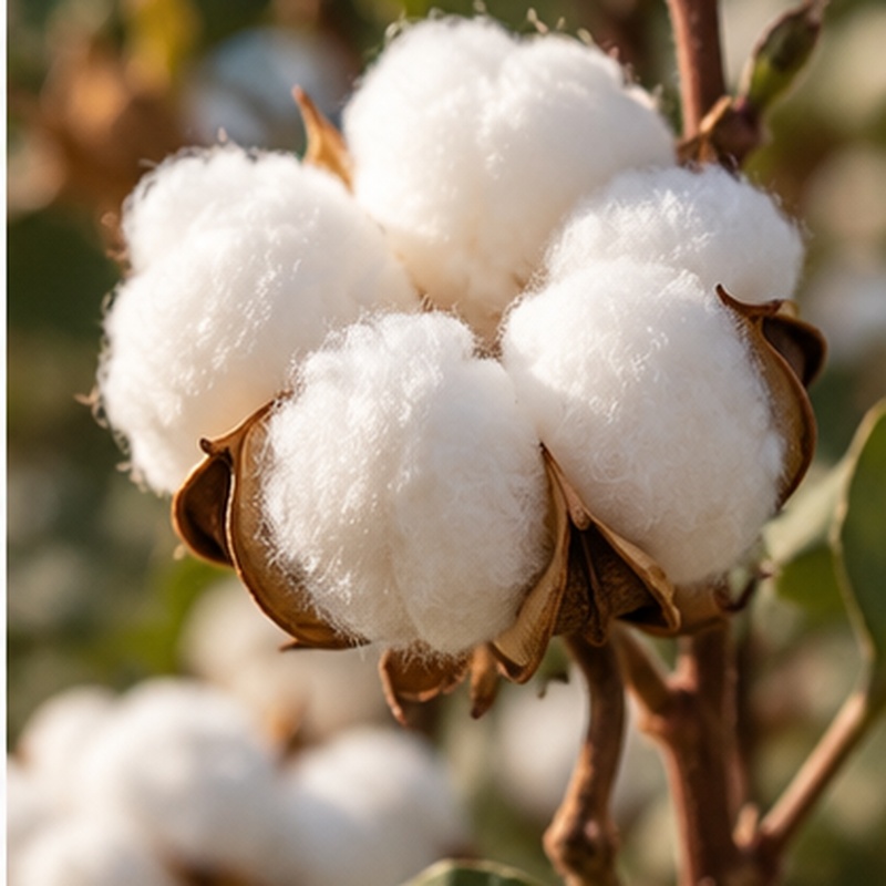 Open cotton bolls on the branch