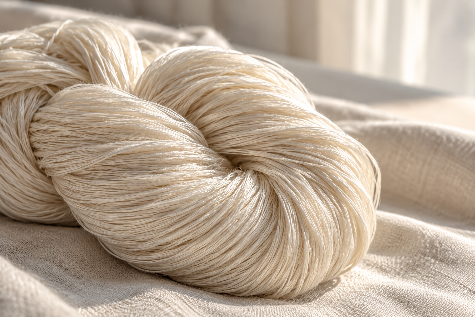 Loosely wound skein of Tencel yarn with a soft sheen
