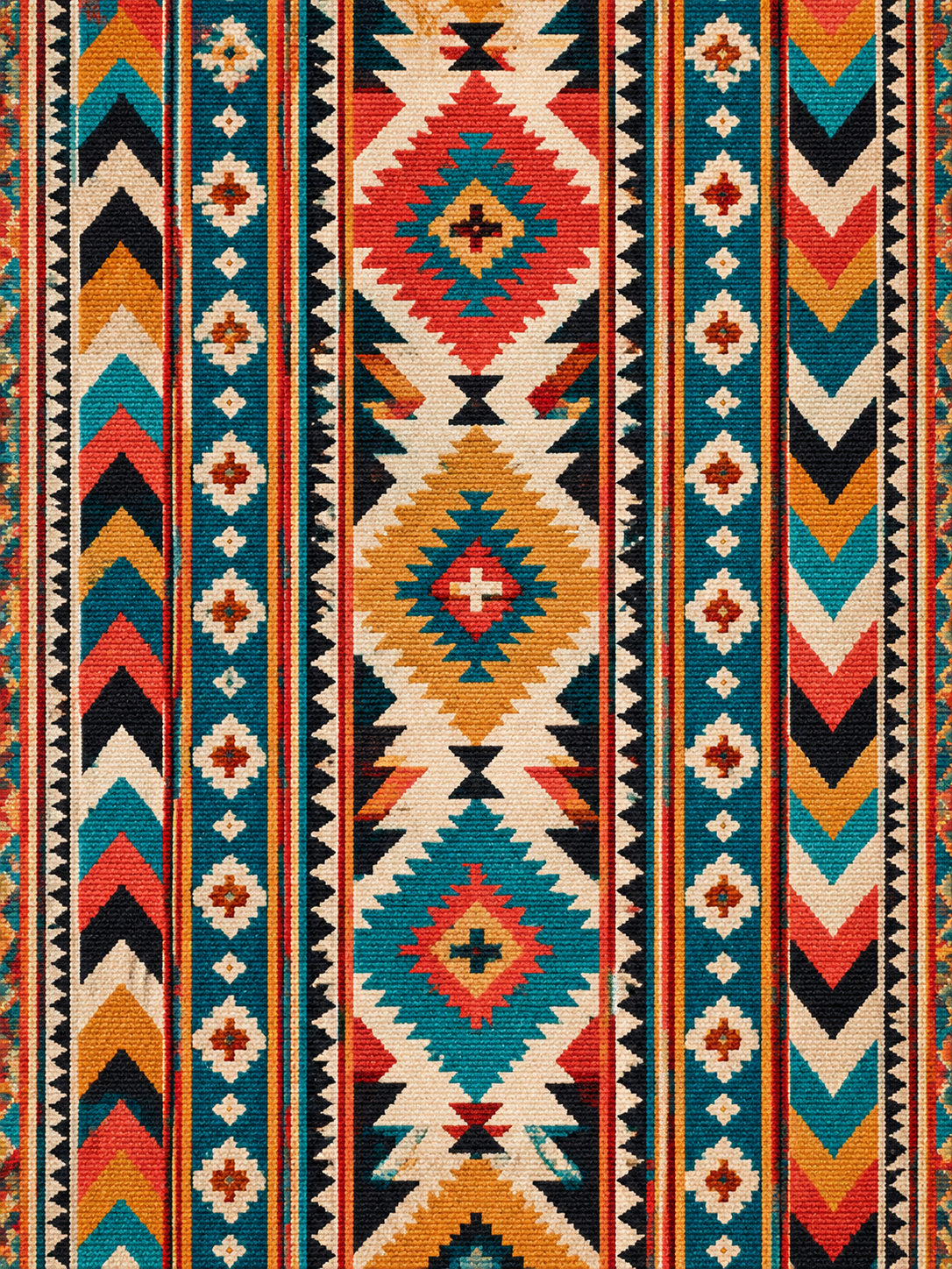 Close-up of a flatweave rug with a red geometric pattern
