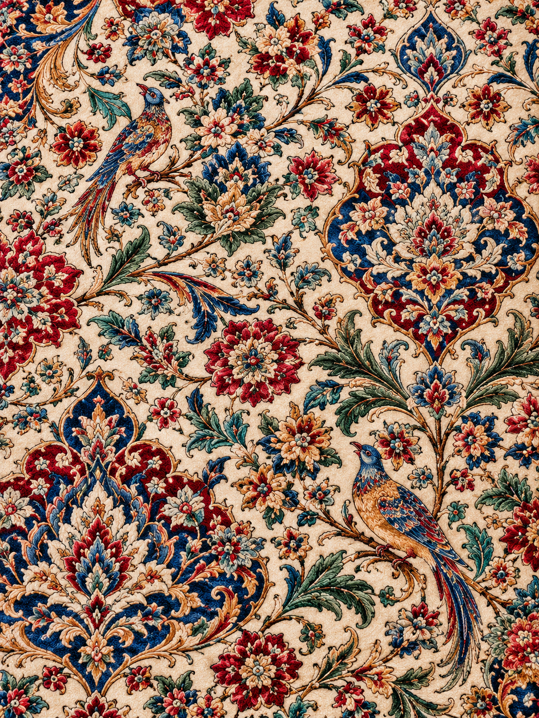 Hand-knotted rug with a classic all-over pattern in blue