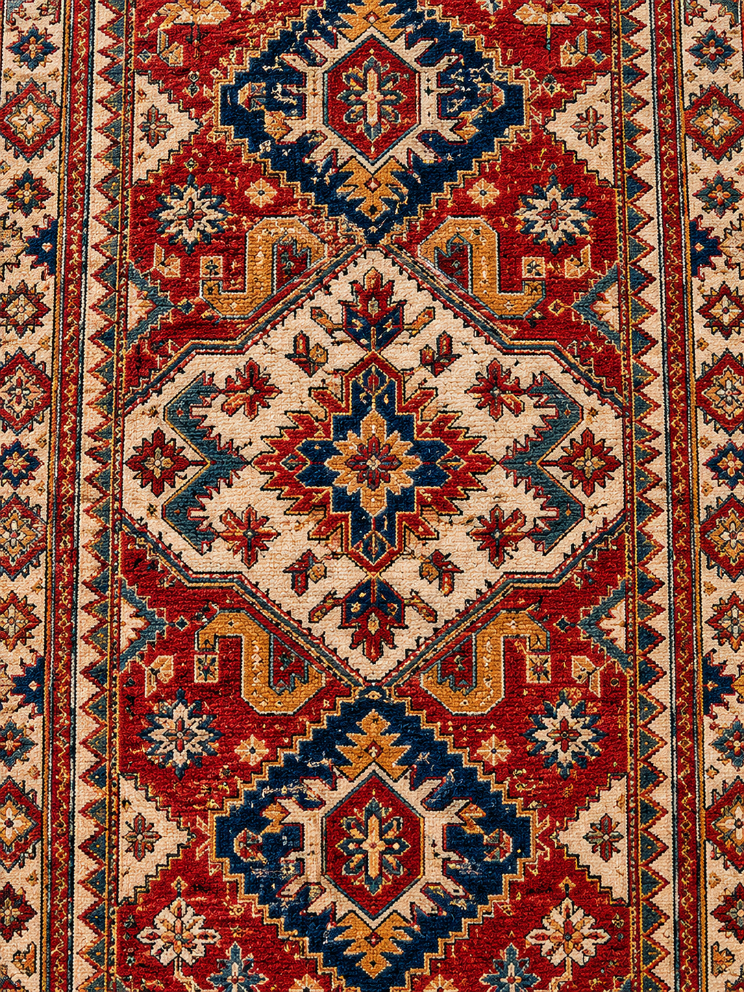 Handwoven runner with a colorful geometric pattern
