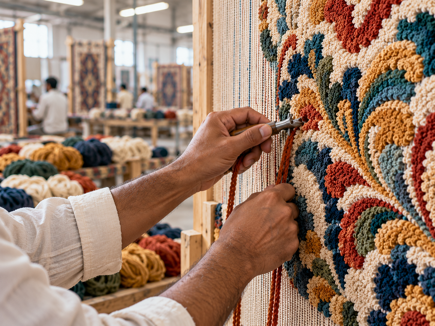 Artisan weaving on a traditional loom